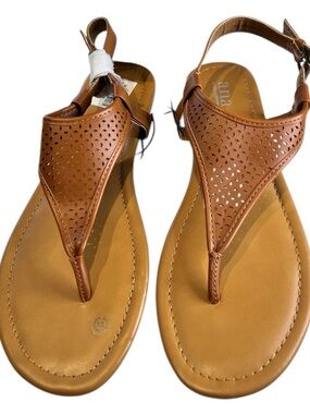 a.n.a Perforated T-Strap Thong Sandals - Cognac color NWT